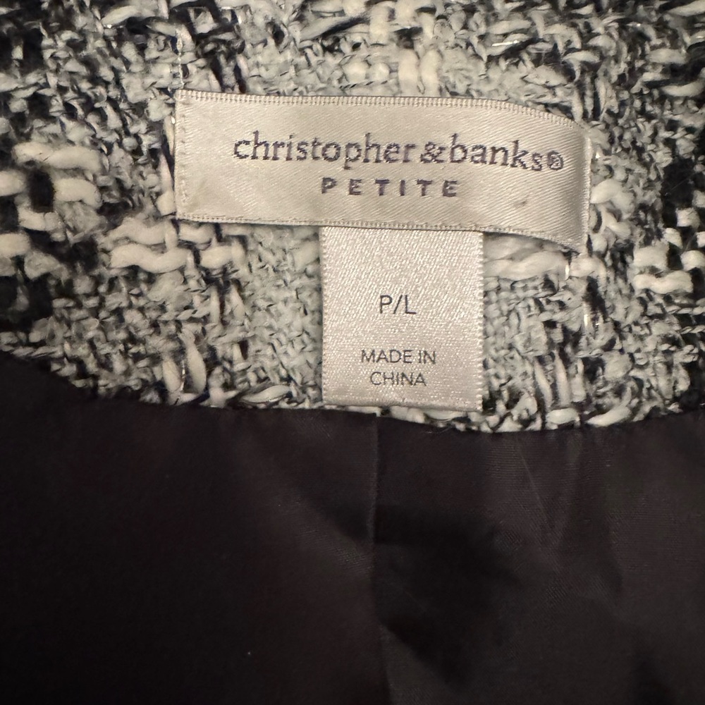 Christopher & Banks Petite Black White Plaid Tweed Boucle Blazer Jacket P/L Coat - Picture 7 of 9
